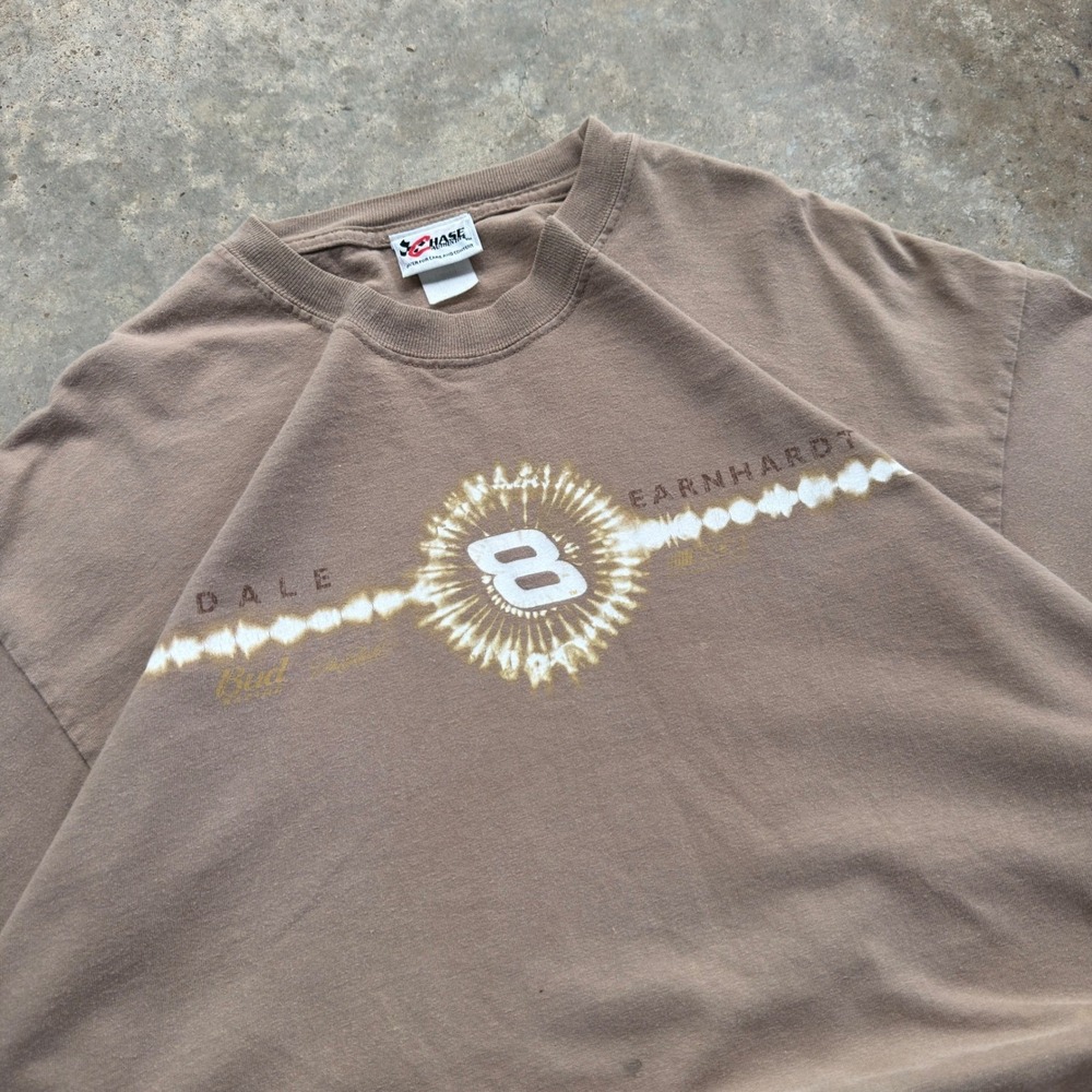 Vintage 90s Chase Authentics Dale Earnhardt Jr Racing Graphic T-Shirt Tan XL f9